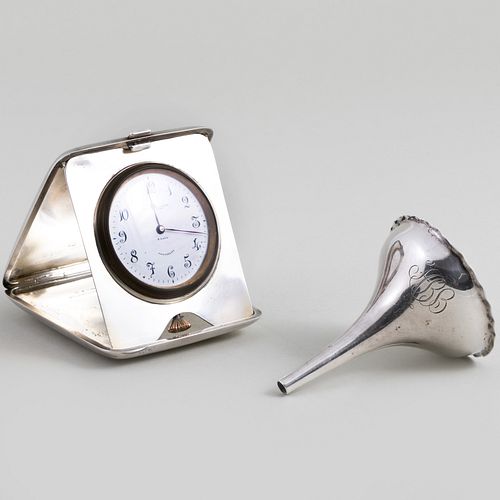 Black, Starr & Frost Silver Travel Clock and Perfume Funnel