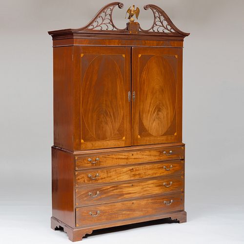 Federal Inlaid Mahogany Linen Press, New York, Attributed to Michael Allison