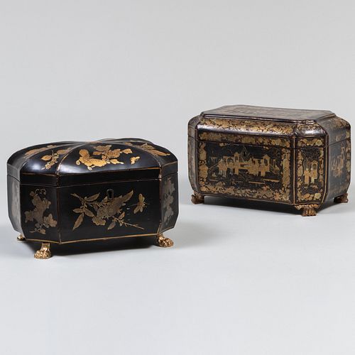Two Chinese Export Lacquer Tea Caddies