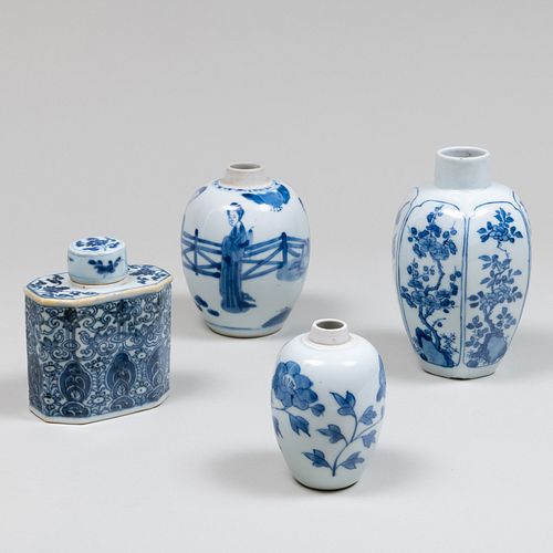 Group of Four Chinese Blue and White Porcelain Tea Caddies 
