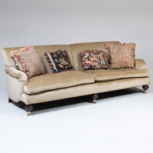 Modern Sage Green Mohair Upholstered Four-Seat Sofa, in the Style of George Smith, designed by Avery Boardman                                         