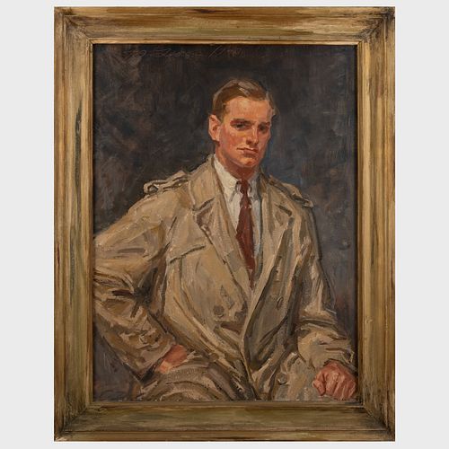 Charles Dana Gibson (1867-1944):  Portrait of a Man in a Trench Coat