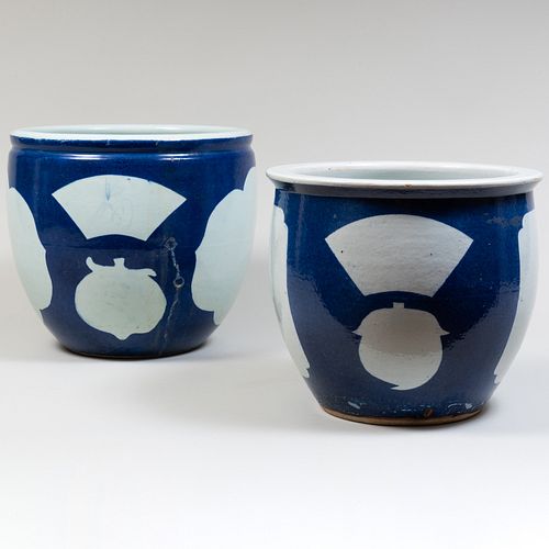 Two Chinese Blue and White Porcelain Fishbowls