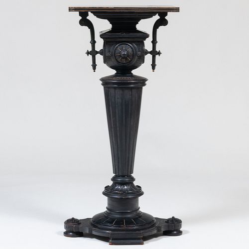 Renaissance Revival Carved, Ebonized and Parcel-Gilt Wood Pedestal