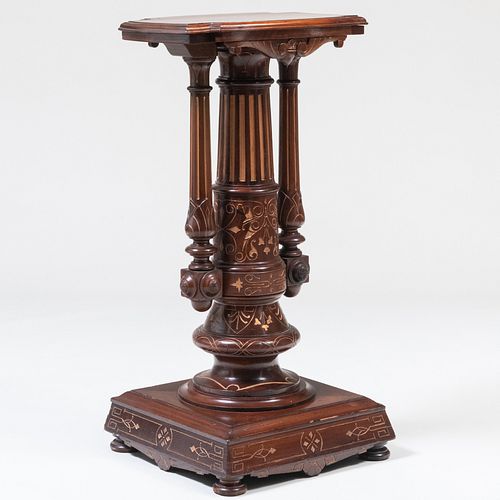 Renaissance Revival Carved Walnut Parcel-Gilt Pedestal