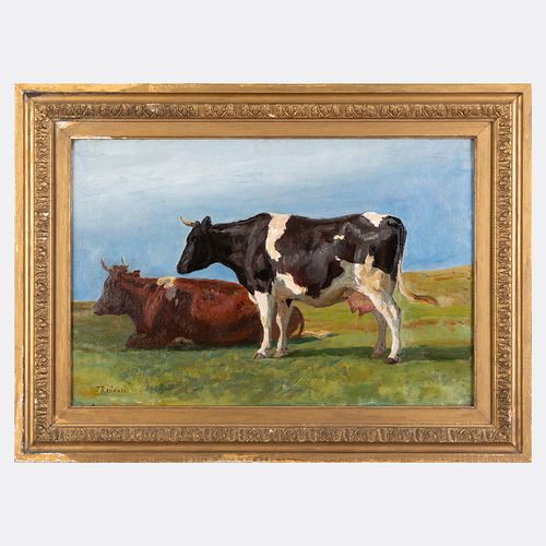 Attributed to Thomas Harris Robinson (1844-1888): Cows at Pasture, Cranston, R.I.