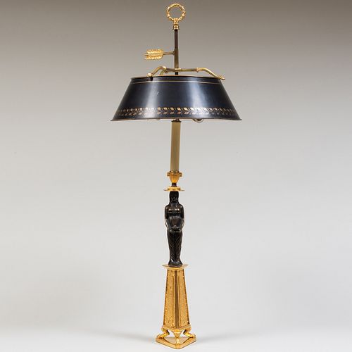 Empire Style Gilt-Bronze and Bronze Bouillotte Lamp, In the Egyptian Taste
