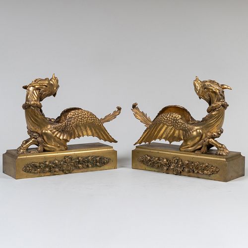 Pair of Late Napoleon III Gilt-Bronze Dragon Chenets