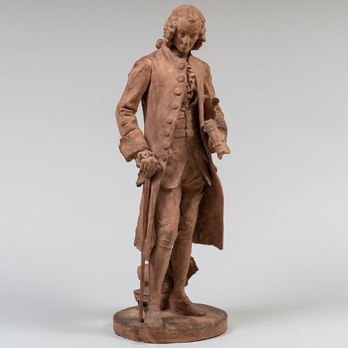 Terracotta Model of Voltaire with a Book and a Cane