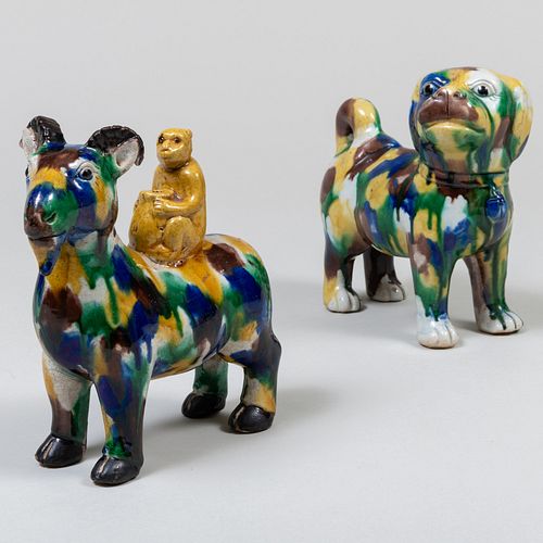 Chinese Sancai Porcelain Model of a Dog and a Goat
