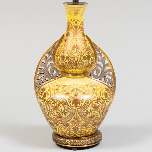 English Aesthetic Gilt-Decorated Porcelain Vase Mounted as a Lamp