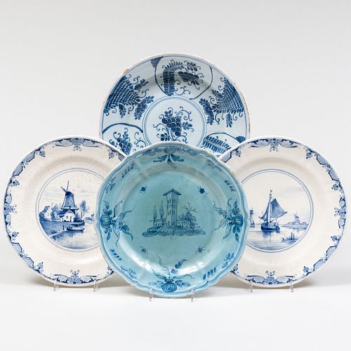 Group of Four Blue and White Delft Plates 