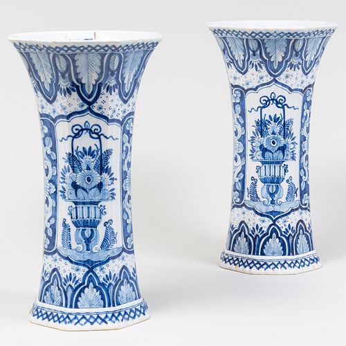 Pair of Blue and White Delft Ribbed Vases