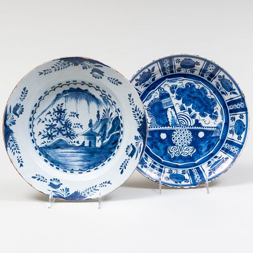 Group of Two Blue and White Delft Chargers