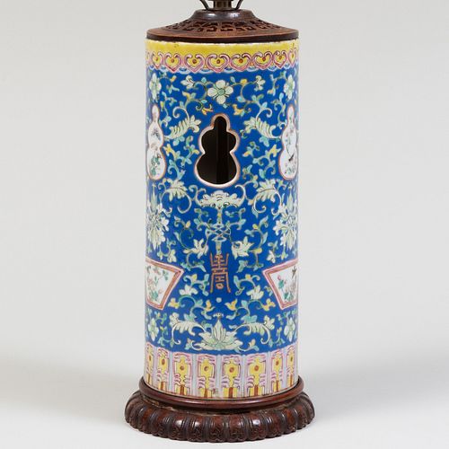 Chinese Porcelain Hat Stand Mounted as a Lamp