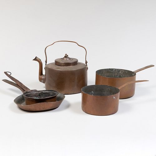 Group of Copper Pots and Kettle