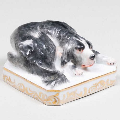 Jacob Petit Porcelain Model of a Recumbent Dog