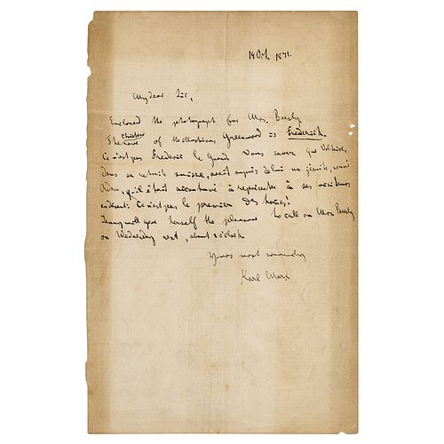Karl Marx Rare Autograph Letter Signed to Labor Activist