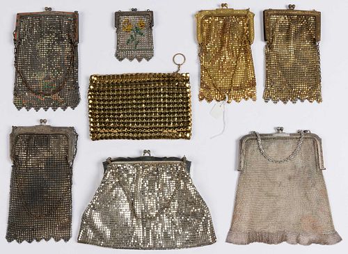ANTIQUE / VINTAGE WHITING & DAVIS METAL MESH LADY'S PURSES, LOT OF EIGHT