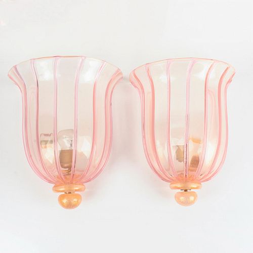 Pair of Large Vintage Venetian Murano Art Glass Wall Sconces