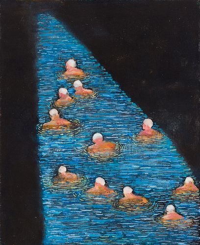 Katherine Bradford (Am. b. 1942), "River Tide" c. 2005, Oil on canvas, framed