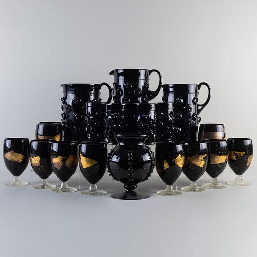 Set of Juliska Black Glassware and a Set of Eleven Randy Strong Goblets