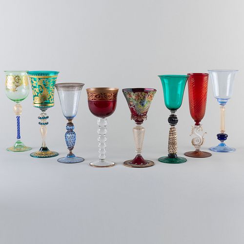 Assembled Set of Eight of Murano Glass Goblets