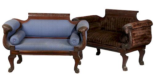 MATCHED PAIR OF NEO-CLASSICAL LOVE SEATS