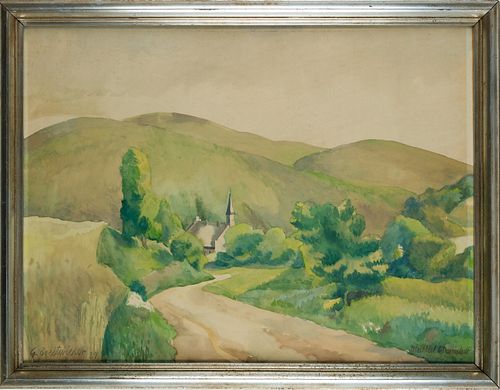G. BREITWIESER (20th), M&#252;hltal near Darmstadt,  1929, Watercolor
