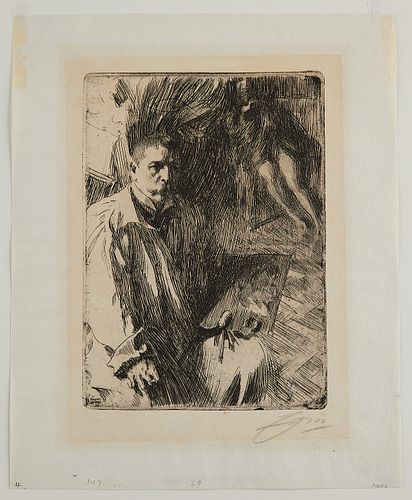 A. Zorn "Self Portrait w/ Model II" Etching 1899