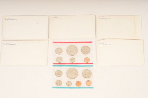 5 Sets 1974 U.S. Mint Uncirculated Coins