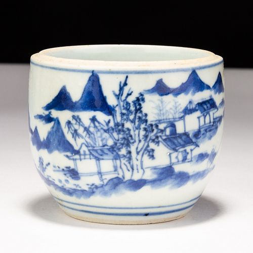 Chinese Blue & White Porcelain 18th Century Landscape Vase