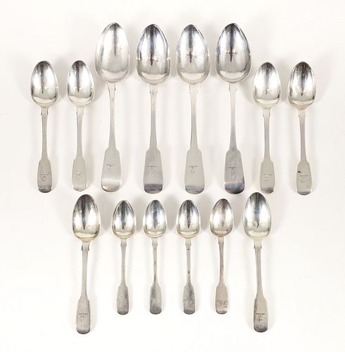 14 Georgian Irish Silver Spoons, Weekes, Scott 