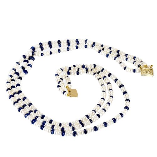 Sapphire, Pearl and 14K Necklace