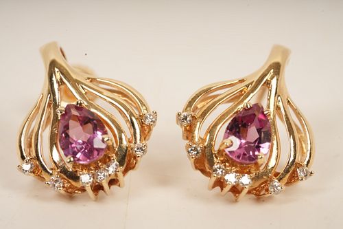 5.32g TW 14K Pink Topaz With Dimond Earrings 