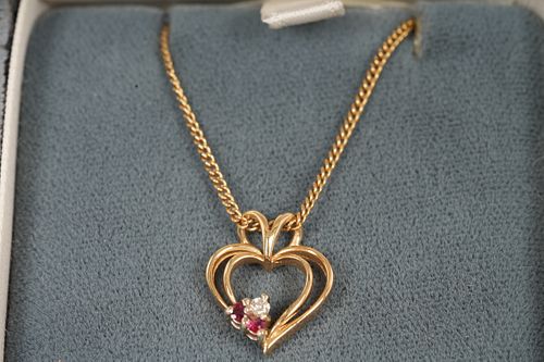 4.21g TW 14K Gold Ruby With Diamond Necklace 