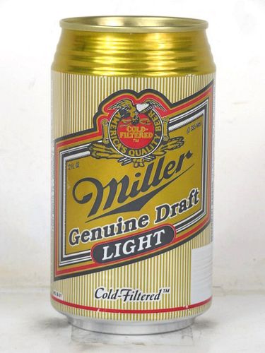 1989 Miller Genuine Draft Light Beer V3 (test?) 12oz Undocumented Bank Top Milwaukee Wisconsin