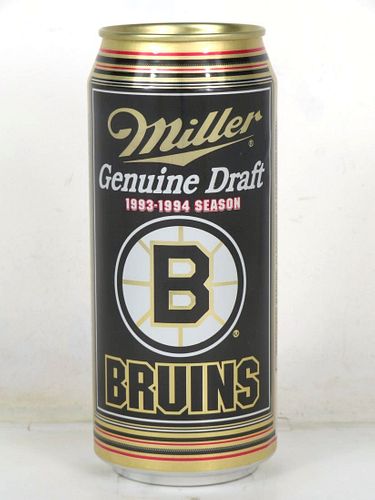 1993 Miller Genuine Draft Beer Boston Bruins Hockey 16oz One Pint Undocumented Bank Top Milwaukee Wisconsin