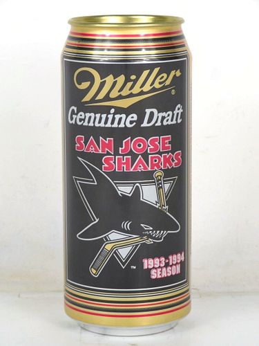 1993 Miller Genuine Draft Beer San Jose Sharks Hockey 16oz One Pint Undocumented Bank Top Milwaukee Wisconsin