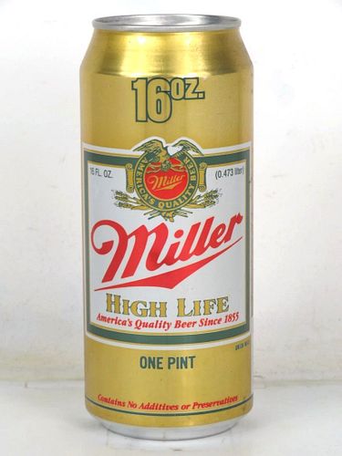 1990 Miller High Life Beer V2 16oz One Pint Undocumented Bank Top Milwaukee Wisconsin