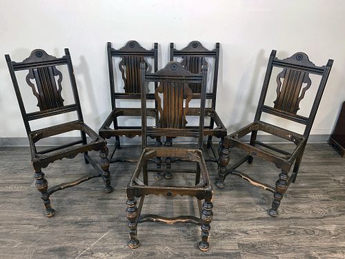5 CARVED WOODEN DINING CHAIRS