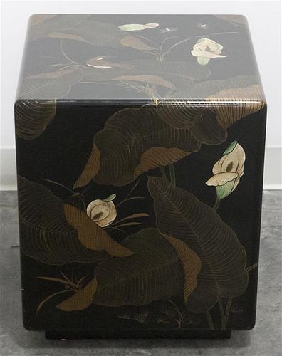 A Modern Japanese Lacquered Side Table, Height 19 x width 16 x depth 16 inches.
