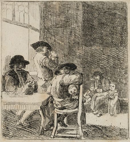 J. KLENGEL (1751-1824), Family in an inn, genre scene, Etching