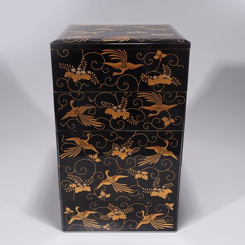 Japanese Lacquer Five-Section Stacking Box