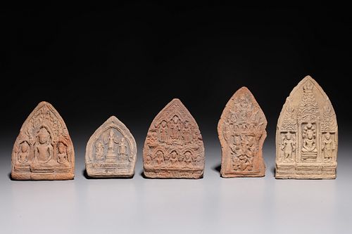 Five Ancient Thai Clay Offering Votive Tablets
