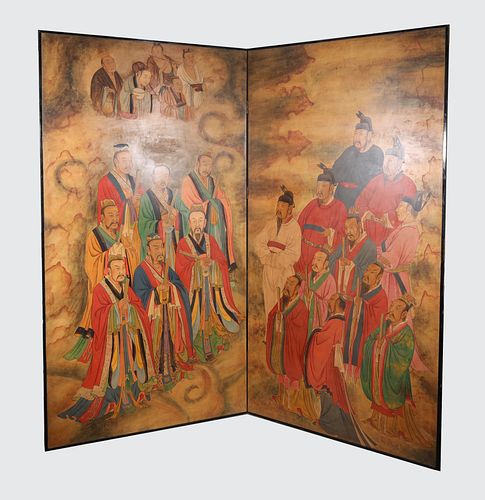 Large Chinese Gilded 2-Panel Screen