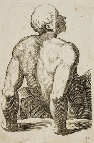 A. CARRACCI (1560-1609) Circle, M&#228;nnl. Aktstudie, Perfect School, Copper engraving