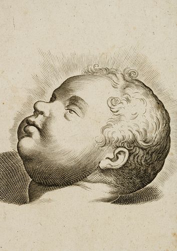 A. CARRACCI (1560-1609) Circle, Head Study of a Child, Scuola Perfetta, Copper engraving