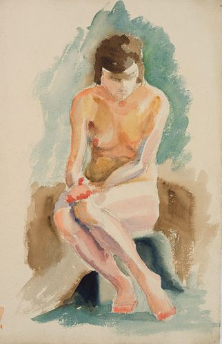 E. FÜRSTENAU (*1862), Female nude, sitting, around 1920, Watercolor