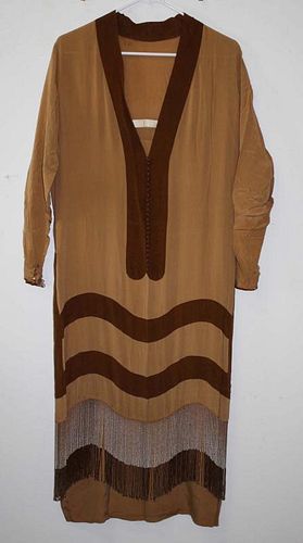 1920'S Brown And Tan Striped Silk Flappers Dress With